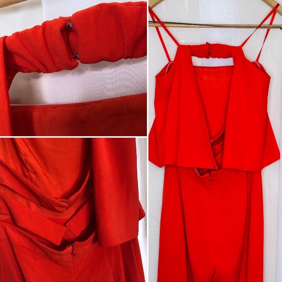 Molly Green Coral Red Strapless Wide Leg Jumpsuit - Picture 10 of 10